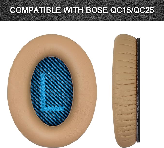 Replacement Ear Pads for Bose QuietComfort 15(qc15/QC15), Headphone Ear Covers, High Density Memory Cotton, Soft Leather, Adaptive Noise Isolation Headphones Pads Cushions-Khaki