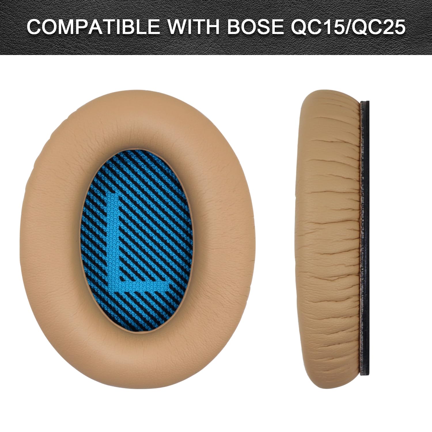 Replacement Ear Pads for Bose QuietComfort 15(qc15/QC15), Headphone Ear Covers, High Density Memory Cotton, Soft Leather, Adaptive Noise Isolation Headphones Pads Cushions-Khaki