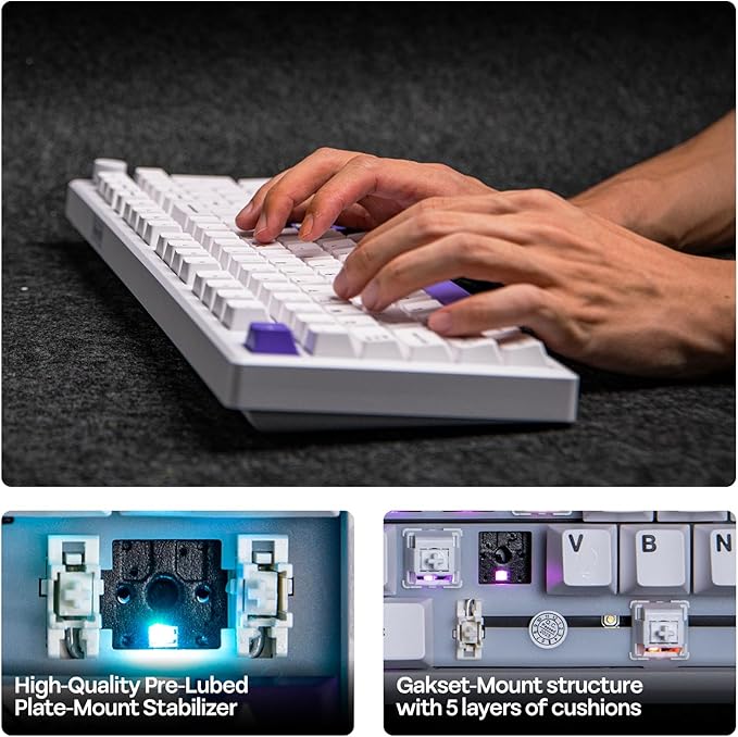 EPOMAKER Galaxy100 QMK/VIA Wireless Mechanical Keyboard with 8000mAh Battery and Numpad, CNC Aluminum, Full Size Gaming Keyboard, USB-C/BT5.0/2.4Ghz (White Purple, Marble White Switch)