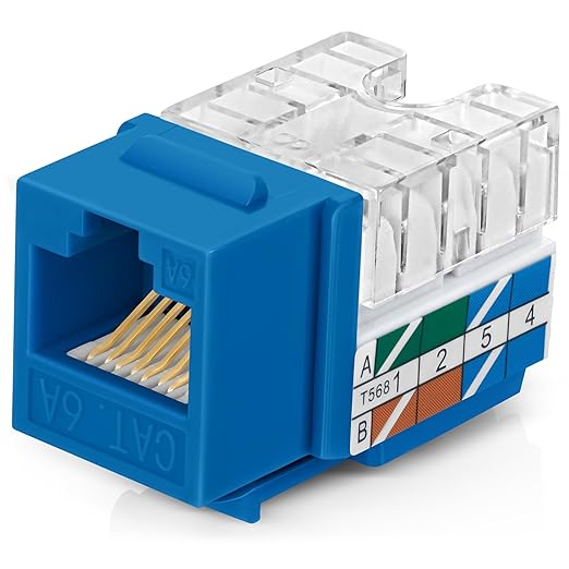 Everest 90° Angled RJ45 Cat6A Keystone Jacks 100-Pack in Blue - Slim Profile Female RJ45 Connectors - Cat 6A Keystone Jack - Compatible with 90° Angled Speed Termination Tool - easyJACK (B094WB91H3)