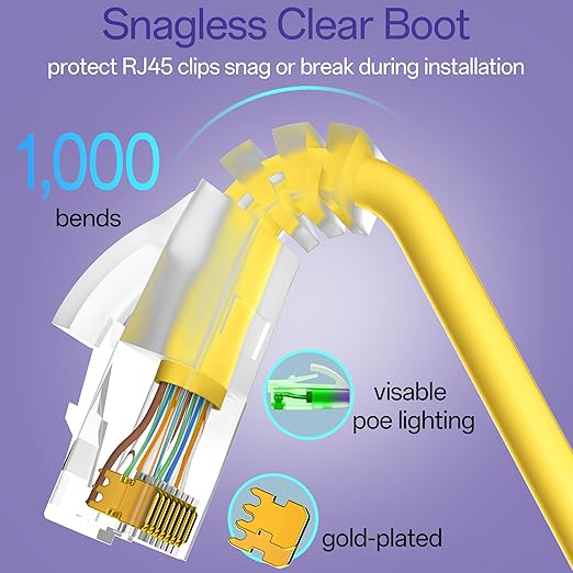 Cat6a Patch Cables 1ft (24 Pack) Slim, Cat6 Ethernet Patch Cable Pure Copper, Flexible Cat 6 Patch Cable 550MHZ 10G, Space-Saving Cat 6A Network Cables for Patch Panel, Yellow