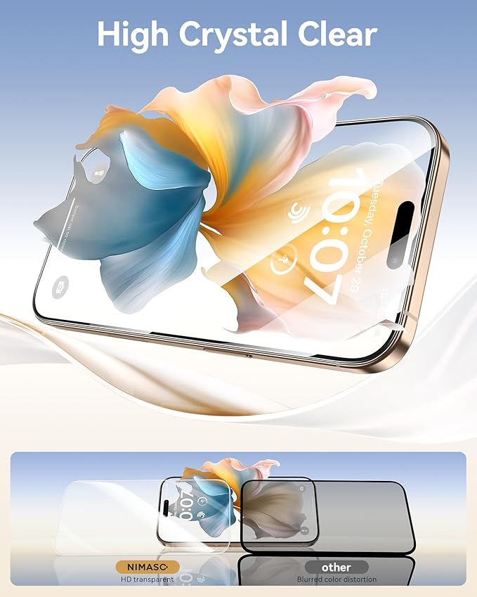 NIMASO for iPhone 16 Pro Screen Protector, 3 Pack Tempered Glass Screen Protector for iPhone 16 Pro, Automatic Dust Removal, Instant Installation,HD Clear, 9H Hardness Shockproof (6.3 inches)