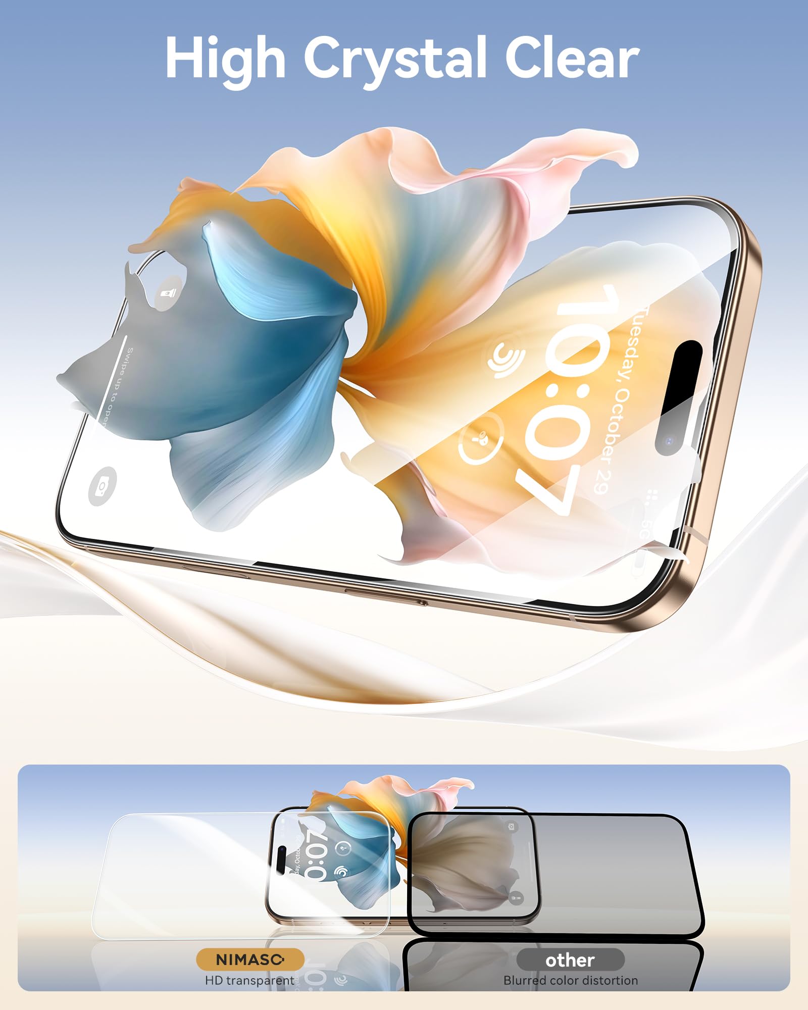 NIMASO for iPhone 16 Pro Max Screen Protector 6.9 inches, Dust-free Instant Installation, 9H Hardness HD Clear Tempered Glass Military Grade Shatterproof, (HD Clear, 3 Pack)