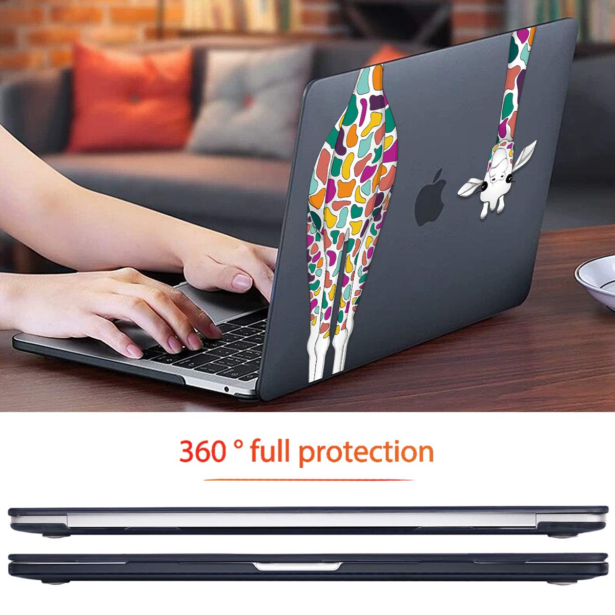 Mektron for MacBook Air 13 Case A1466/A1369 (2010-2017 Release), Snap-on Plastic Hard Shell Cover for MacBook Air 13.3 inch with Keyboard Cover,Colorful Giraffe Black