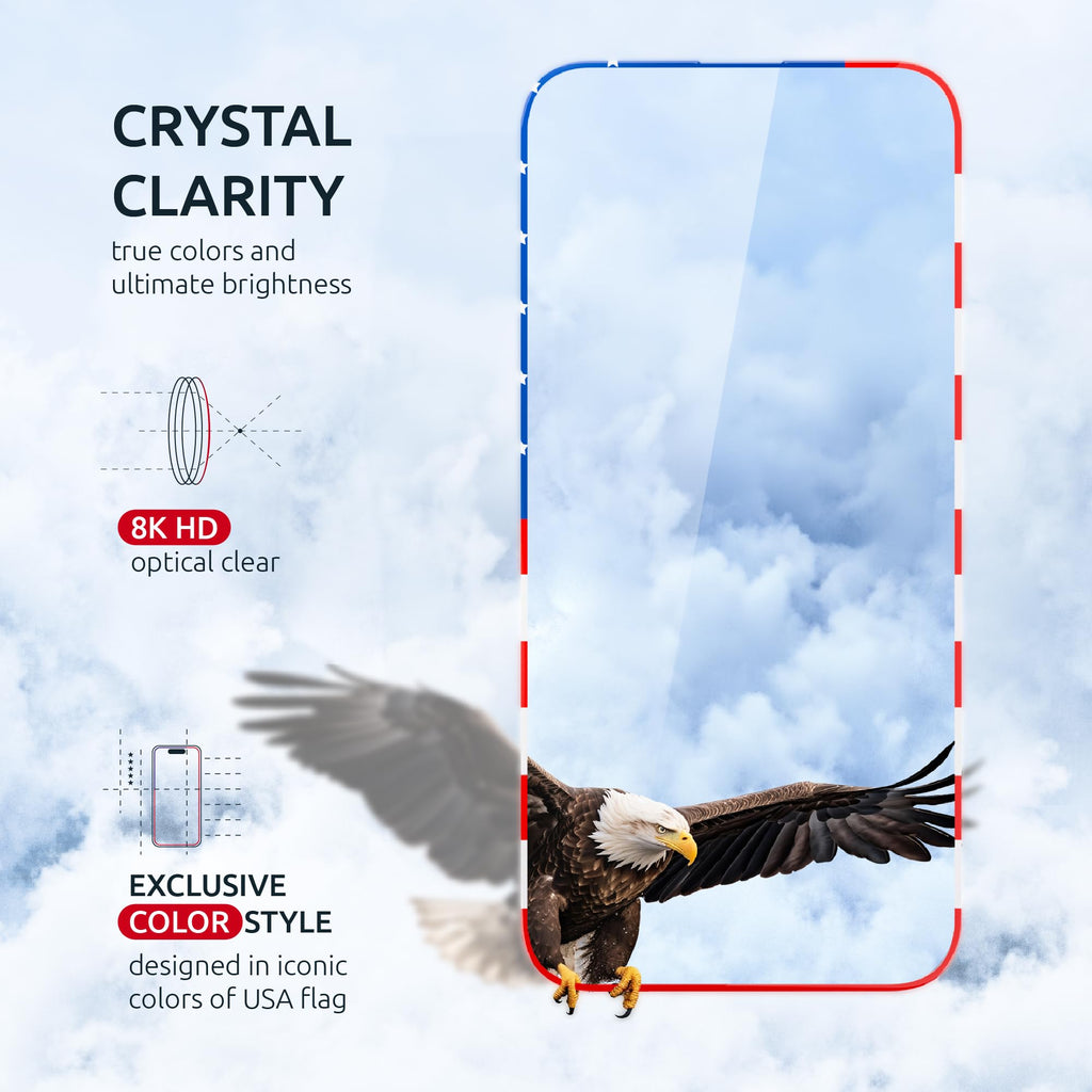 Intaleo 15 Pro Screen Protector for iPhone – (2-Pack) USA Flag & Black Frame Design - Tempered Glass Screen Protector for iPhone 15 Pro 9H Hardness Full Coverage - Oleophobic Coating with Easy Installation