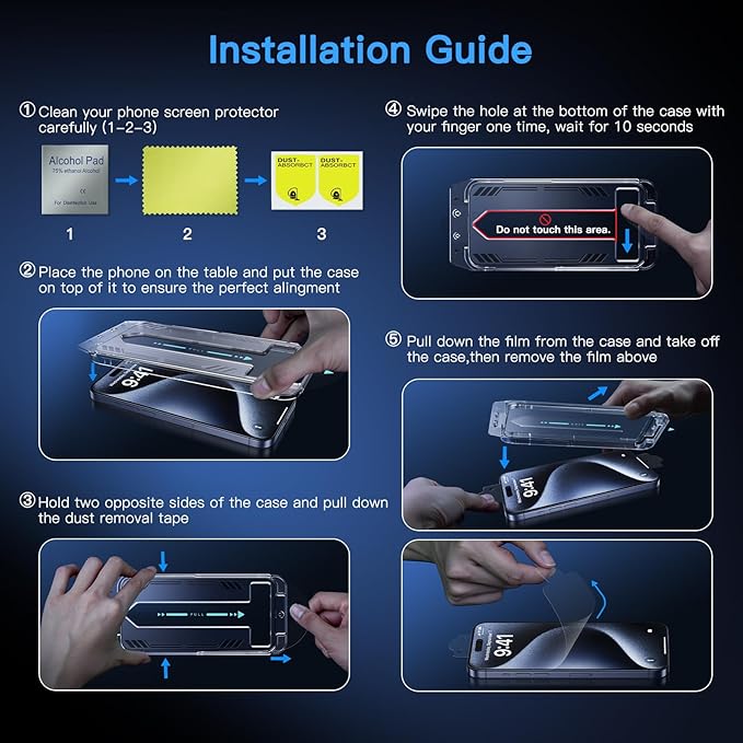 Uyiton Anti-Blue Light for iPhone 15 Pro Max Screen Protector - Unbreak-Glass Easy to Install Full Coverage Case Friendly Scratch Resistance 9H Tempered Glass, 2 Pack