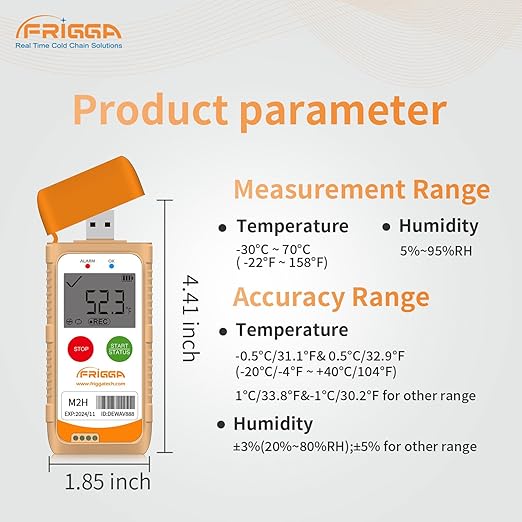 Frigga M2H Reusable Temperature Humidity Data Logger Multi-Use USB Digital Temperature Recorder 28800 Points High Accuracy Refrigerator Thermometer Logger PDF CSV Report