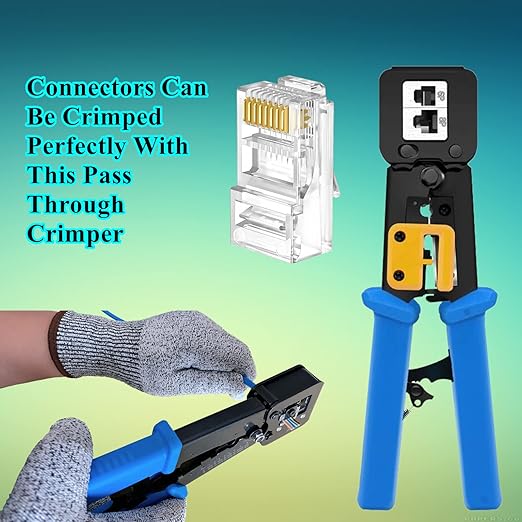 100-PACK Cat5 Cat5e Cat6 RJ45 Pass Through Connectors Ends, 1.1mm Unshielded Connectors for Solid Wire and Standard Cable