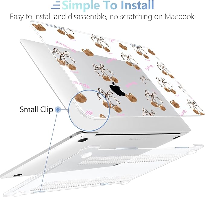 MEEgoodo Case for MacBook Pro 13 inch Case 2022 2021 2020 New A2338 M2/M1 A2251 A2289, Laptop Hard Shell with Keyboard & Camera Cover Compatible with 13 inch MacBook Pro, Teddy Bear & Bows