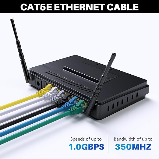 Cat5e Ethernet Cable 125 FT, Long Cat 5e Internet Cable, Grey Snagless Patch Cord, Flexible, Network, LAN, PoE, Standard RJ45 Connector for PC, Server, Router, Modem, TV, PS5 - with 15 Cable Ties