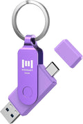 MOSDART 256GB USB3.1 Fast Speed C and A Dual Flash Drive, exFAT Memory Stick with Keychain and LED Indicator, for iPhone 15 and 16, Android Phone, iPad, MacBook, and Other Laptops, Purple