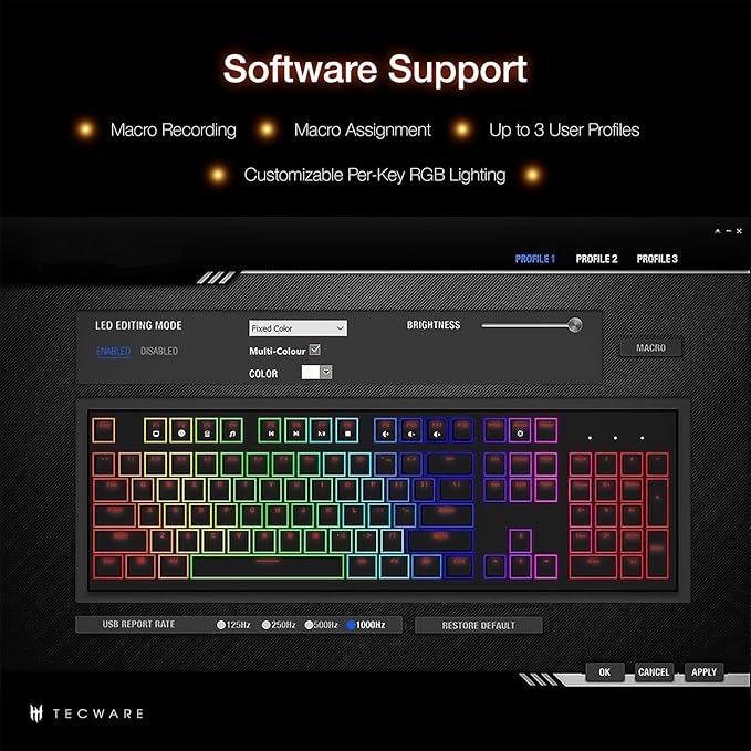 TECWARE Phantom+ 87 Key Mechanical Gaming Keyboard, RGB led, TKL 75% Keyboard, Thocky Sounding, Wraith Orange Switch