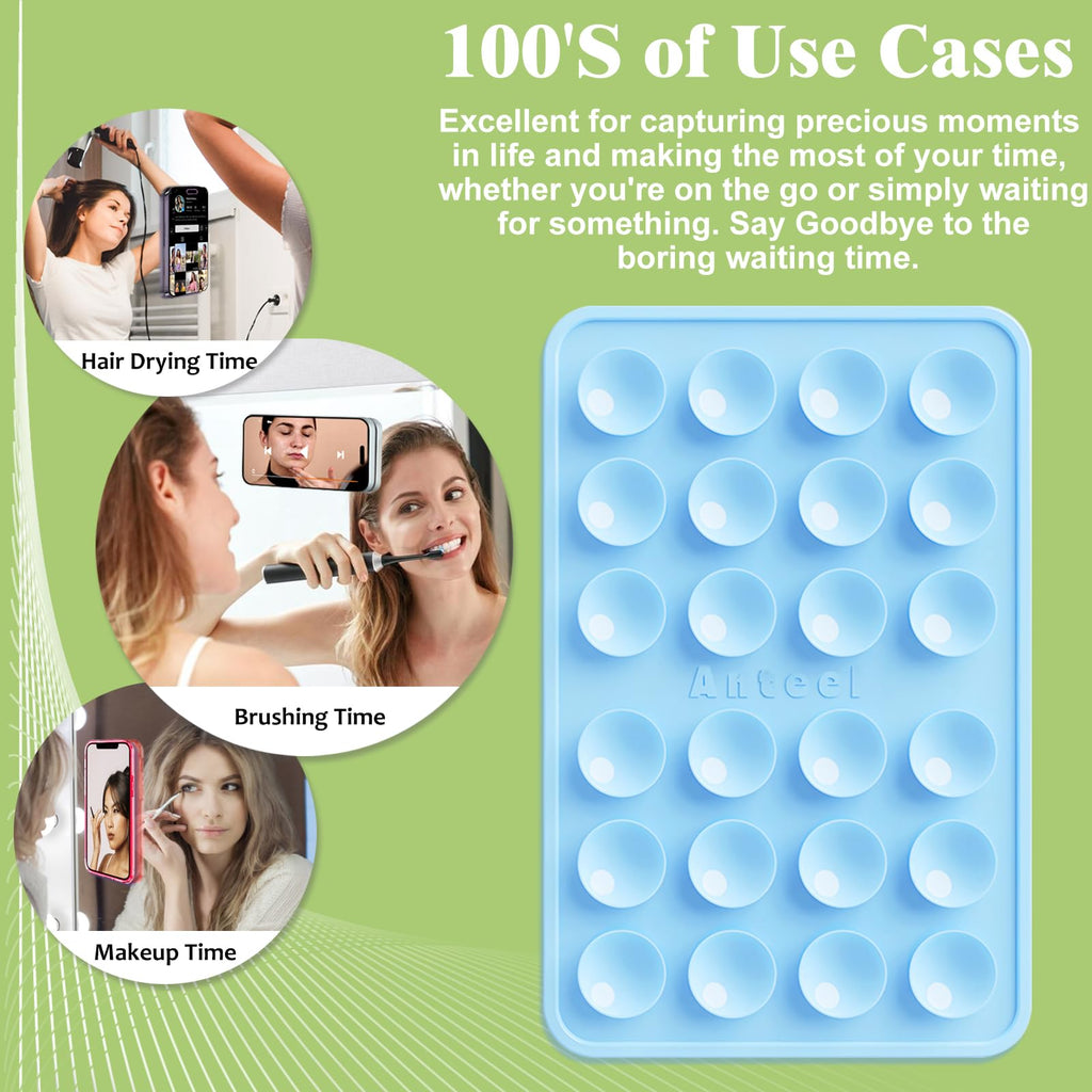 PKYAA Silicone Suction Phone Case Adhesive Mount, Upgraded Super Strong Grip, Durable, Easy to Use, Hands-Free Sticky Phone Holder for Selfies, Tiktok Videos, 2.56"x3.94" (Baby Blue)