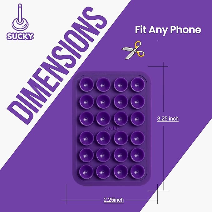SUCKY Silicone Suction Phone Case Adhesive Mount - Anti-Slip Holder, Hands-Free Fidget Toy, Phone Accessory for iPhone and Android - Sticky Grip for Selfies, Videos, and Tiktok - Purple