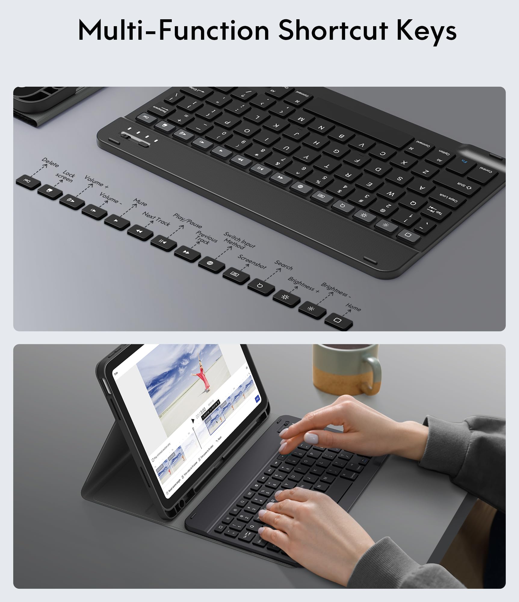 CHESONA Keyboard Case for iPad A16 11th/10th Gen, Black