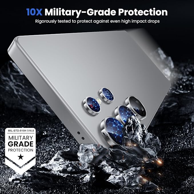 WSKEN for Samsung Galaxy S25 Ultra Camera Lens Protector - Ultra Thin Case Friendly, 9H Shatterproof Tempered Glass with Aluminum Metal Circle Camera Screen Protector Cover Accessories, Silver