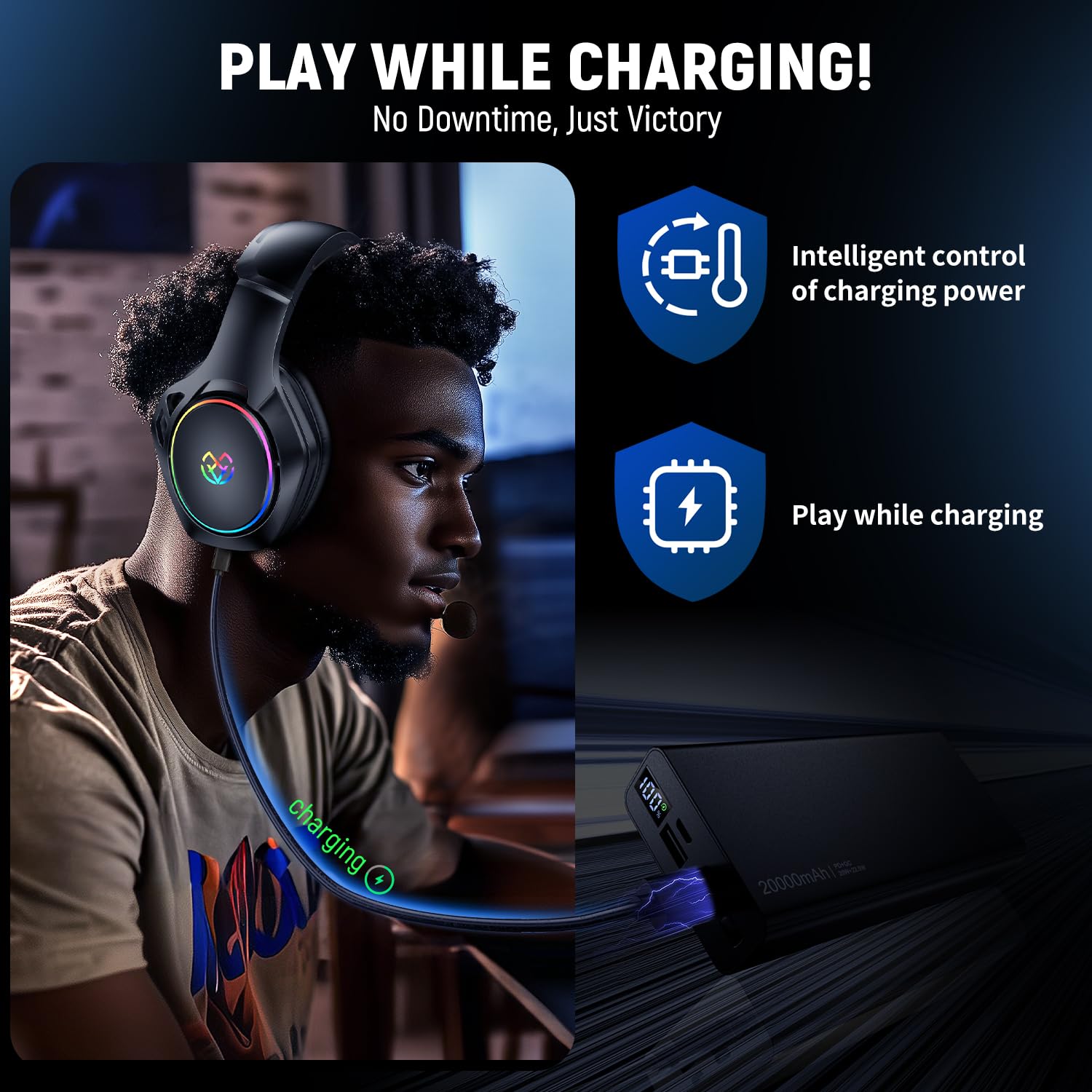 Tatybo Wireless Gaming Headset for PS5 PC, Dual Mode, Low Latency, Black