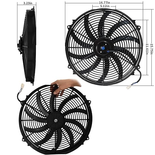 MuHize 16 Inch Universal Radiator Cooling Fan Kit - 12V 120W High Performance Push/Pull Electric Fan with Mounting Hardware, Fits Car/SUV/Light Truck Engine Cooling System