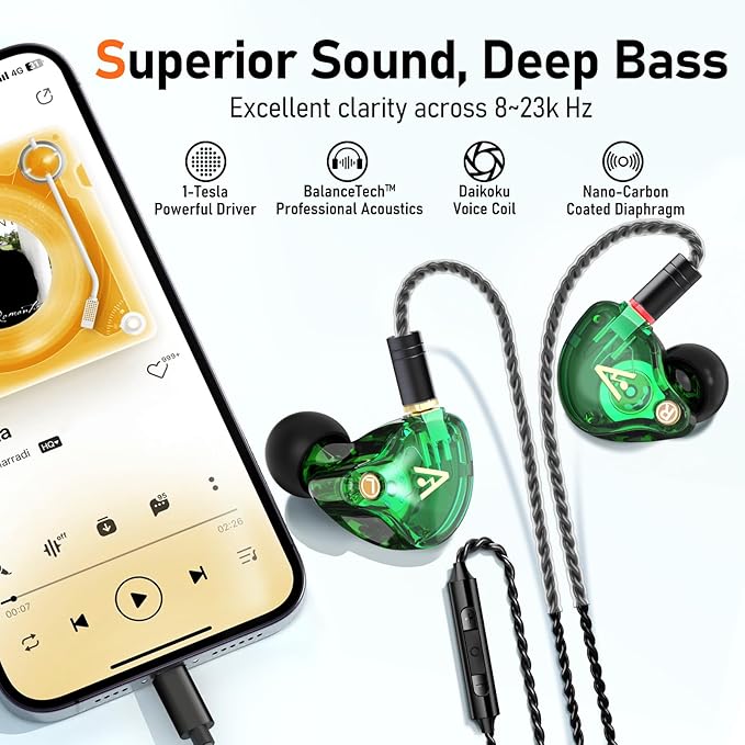 Vibes 202ML Wired Earbuds - HiFi in Ear Headphones - Noise-Isolating Ear Buds w/ Mic - Clear Sound, Deep Bass, Comfort-Fit Earphones - MMCX–Lightning for iPhone 5–14, Silver Plated Cord, Carrying Case