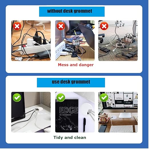 TuTuYa 10PCS Desk Grommet, Desk Grommet 1-3/8 Inch(35mm) Desk Cable Grommet Desk Cable Hole Covers with Hole Saw, Ideal Solution for Office and Home Table Cable (White,1-3/8 Inch)