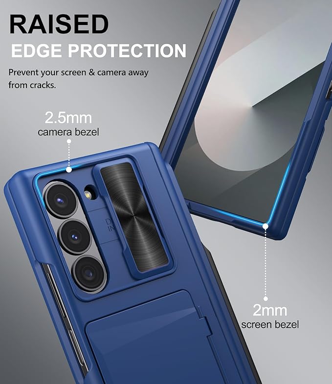 for Samsung Galaxy Z Fold 6 Wallet Case & S Pen Holder & Hinge Protection & Camera Cover, Built-in Card Holder & Screen Protector, Durable Multifunctional Phone Case for Z Fold 6 2024, Blue