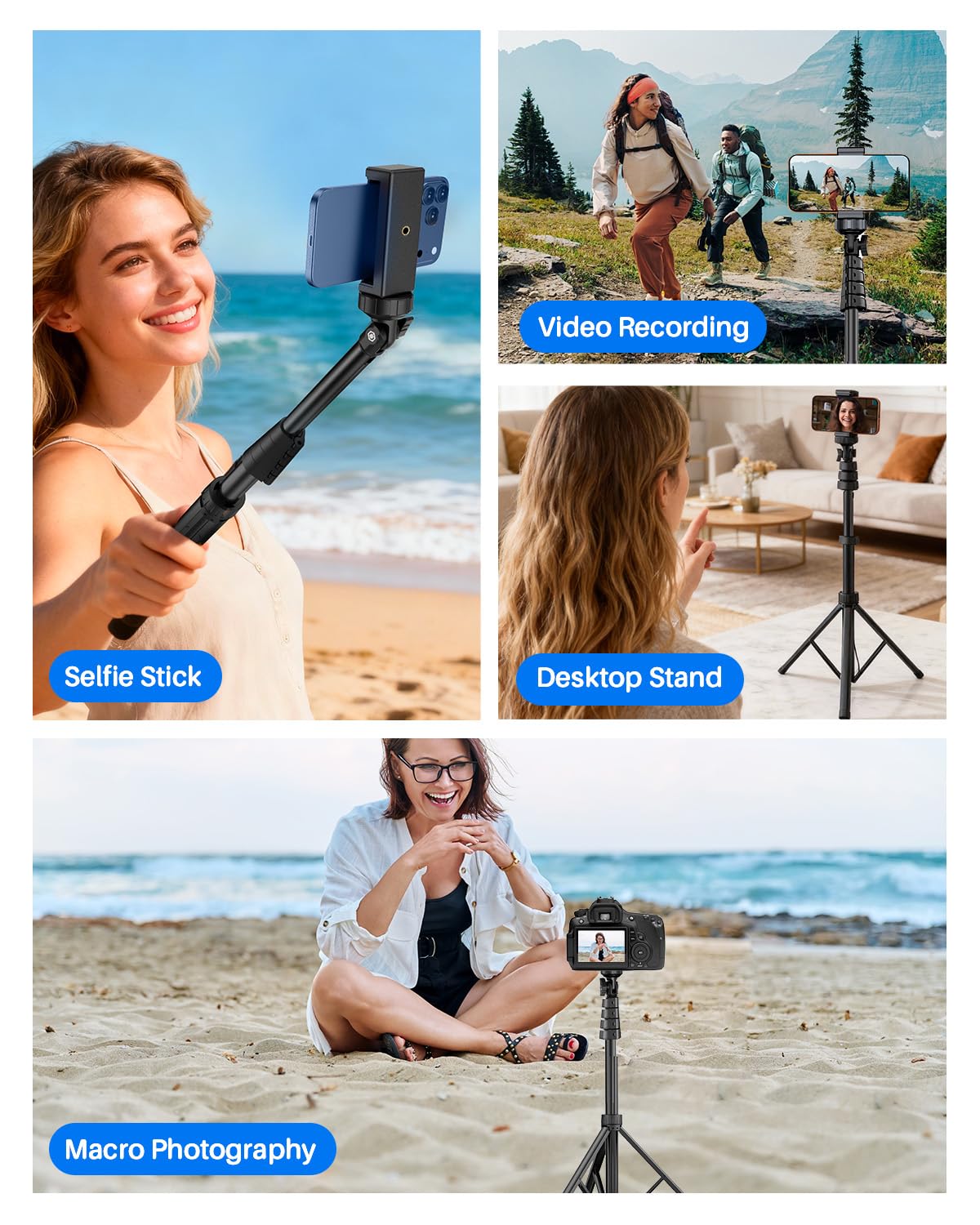 67" Phone Tripod, MIIASI Extendable Tripod for iPhone, Selfie Stick with Remote and Phone Holder, Compatible with iPhone/Android/Camera, Light Stand