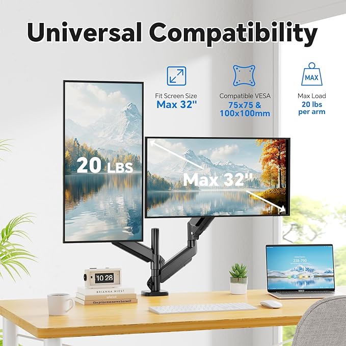 Simple Trending Dual Monitor Stand for 17-32 inch Computer Screens, Computer Stand, Adjustable Stand for 2 Monitors Holds up to 20 lbs, Black