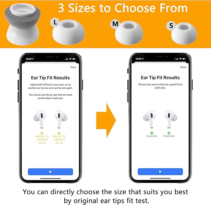 Airpod Pro Ear Tip Memory Foam & Silicone Hybrid Ear Tips, Perfect Noise Reduction, Stays in Your Ears, Ultra-Comfort, Anti-Slip Eartips, Fit in The Charging Case (Grey, Medium)