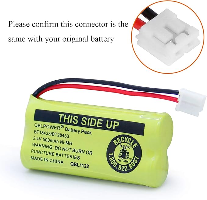 BT18433/BT28433 2.4V 500mAh Ni-MH Battery Pack Rechargeable Compatible with BT184342 BT284342 BT-8300 BATT-6010 BT1011 BT1018 BT1022 BT1031 89-1326-00-00/89-1330-01-00/CPH-515D (Pack of 6)