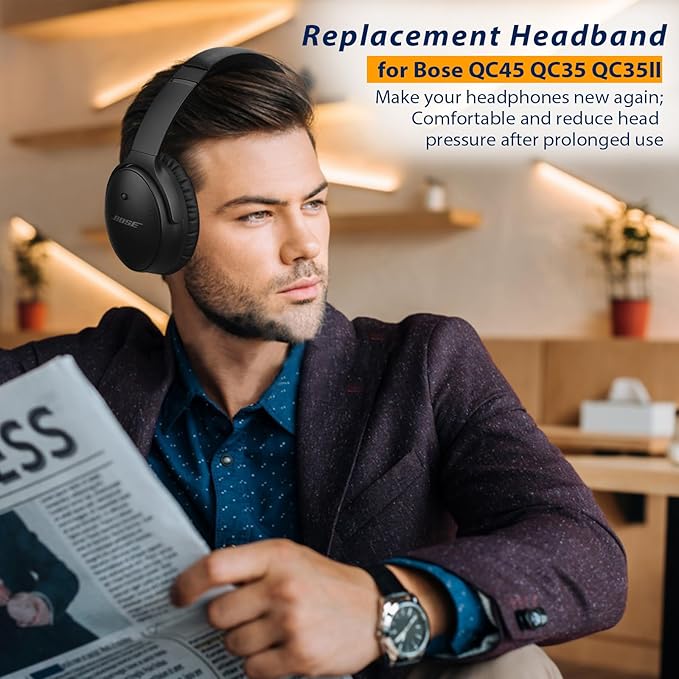 Headband Pad for Bose QuietComfort QC45 QC35II QC35 Headband Cushion Cover with Protein Leather& Memory Foam (Black)