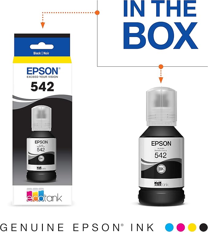 Epson EcoTank Pro ET-5850 Wireless Color All-in-One Supertank Printer with Scanner, Copier, Fax and Ethernet, White & EPSON T542 EcoTank Ink & EPSON T542 EcoTank Ink Ultra-high Capacity Bottle Black