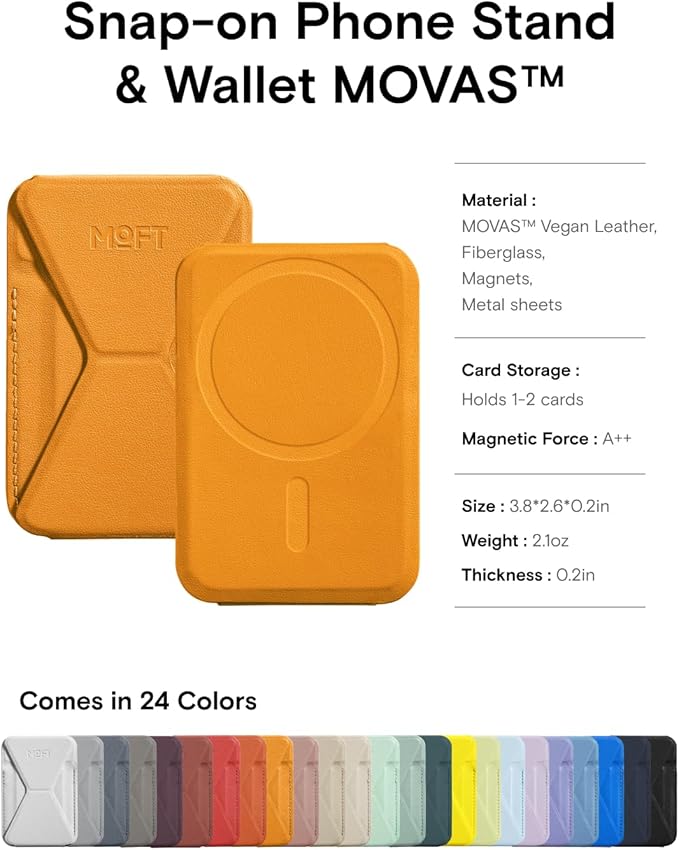 MOFT Magnetic Wallet Stand Compatible with iPhone 16/15/14/13/12 Series, Angle Adjustment MOVAS Phone Stand, Orange