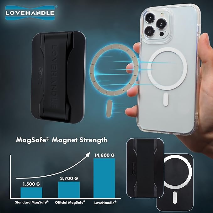 LoveHandle PRO MagSafe Compatible Magnetic Phone Grip - Phone Strap - Mount, Handle and Kickstand for Smartphone and Tablet - Magic Marble - Eligible for All MagSafe Devices