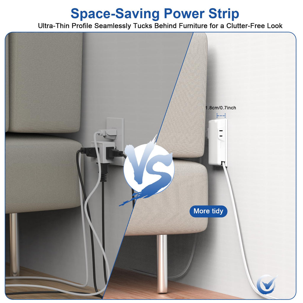 Power Strip Surge Protector with Outlet Cover, 6 AC Outlets Surge Protection, 4 USB Ports, 5ft Extension Cord, Wall Mount Flat Plug for Indoor Home Office Kitchen, White