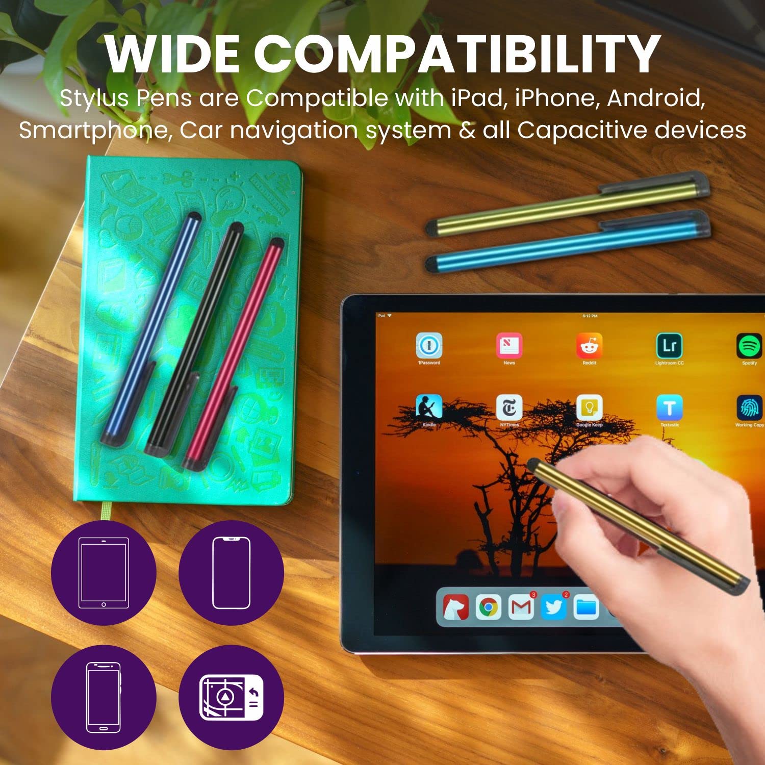 TCD 100 Pack Stylus Pen Set - Touch Screen Devices, Thick Rubber Tip, Multi