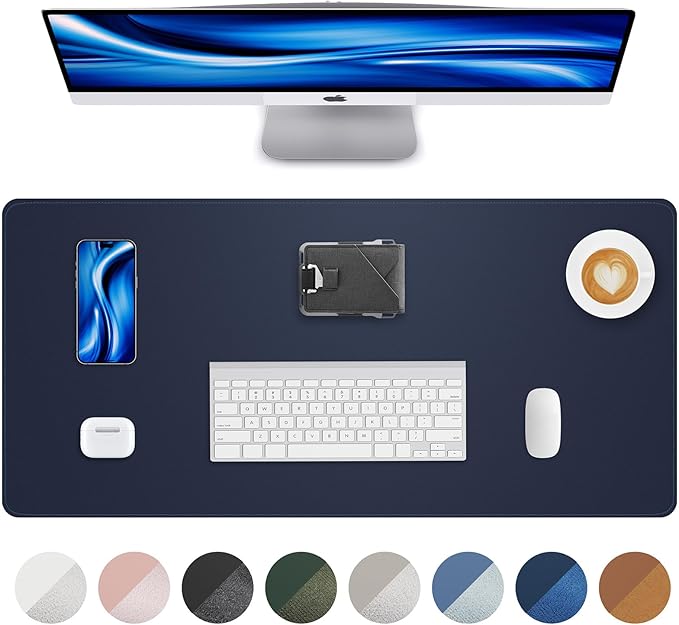 AFIING Desk Pad Protector 23.6" x 13.7" - Non-Slip Waterproof PU Leather Desk Mat for Mouse, Keyboard, Laptop, Office and Home Workspace (Midnight Blue)