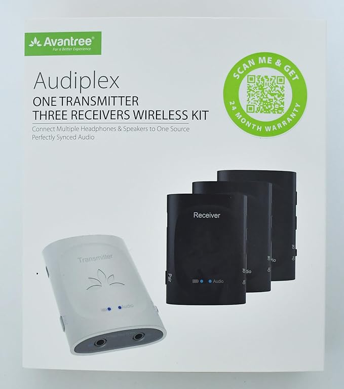 Avantree Audiplex - Wireless Audio Transmitter & Multiple Receivers Set for AV Receivers, Projectors, PA Systems, Hearing Assistant in Church, Broadcasts to 100 Multiple Headphones & Speakers