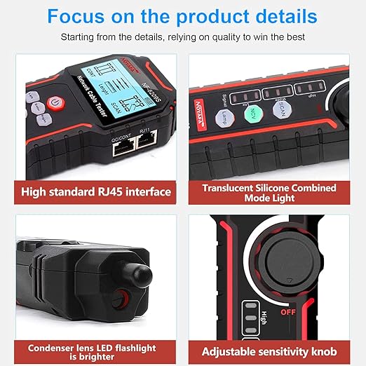 NOYAFA NF-8209S Network Cable Tester for CAT5, CAT6, LAN/Ethernet with PoE and NCV, LCD Anti-Interference scan Mode Wire Tracer Lithium Battery Charge