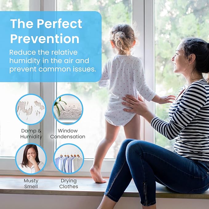 Pro Breeze Electric Mini Dehumidifier, 2200 Cubic Feet (250 sq ft), Compact and Portable for High Humidity in Home, Kitchen, Bedroom, Basement, Caravan, Office, Garage