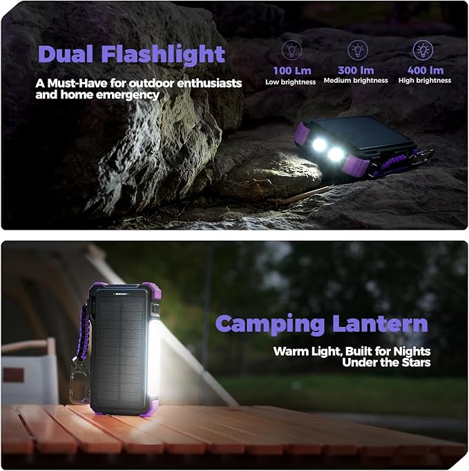 BLAVOR Solar Power Bank 20000mAh/74000mWh Built-in Cables, Wireless Charger for Apple Watch, 20W Fast Charging Battery Pack with USB C, Flashlight, Solar Charger for iPhone, iPad, iWatch, Samsung