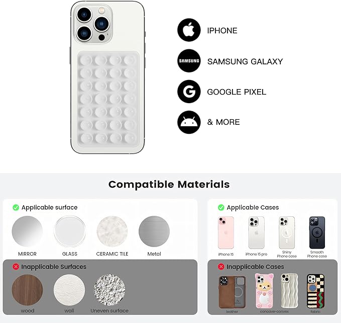 Silicone Double-Sided Suction Phone Case Detachable Mount, Car Dashboard Holder, Hands-Free Sticky Grip Phone Accessories for Selfies & Videos, - iphone & Android Compatible (3.74"x2.2", Transparent)