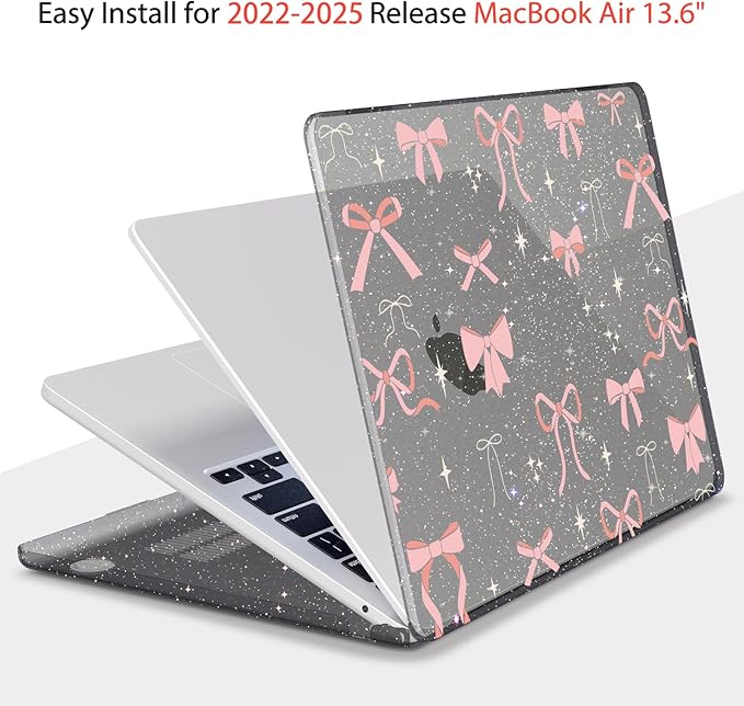 Teryeefi for MacBook Air 13.6 inch Case M4 M3 M2 2024-2022 Release Model A3240 A3113 A2681, Protective Plastic Hard Shell Case Cover for MacBook Air M2 M3 M4 Chip 13 inch, Pink Ribbon Bow-105