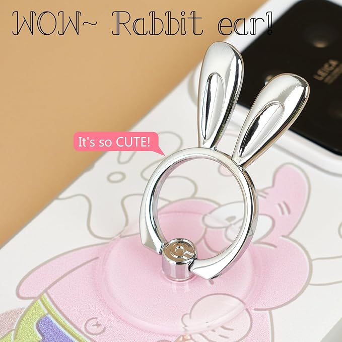 Rabbit Phone Grip - EI Sonador Clear Cell Phone Ring Holder Transparent Stand Finger Sticky Grip (2 Black Rabbit)