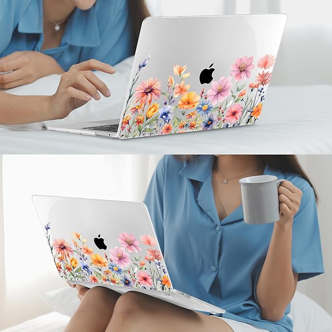 Mektron for MacBook Pro 13-inch Case 2022 2021 2020 Release A2338 M2 M1 A2289 A2251, Printed Plastic Hard Shell Cover for New MacBook Pro 13.3-inch Touch Bar Fits Touch ID，Floral P165