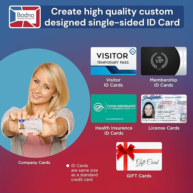 Bodno Magicard Pronto ID Card Printer & Super Supplies Package ID Software, Camera, 300 Cards and 300 Print Ribbon - Silver Edition