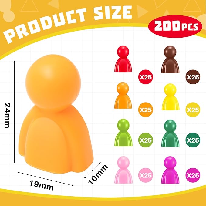 Liliful 200 Pcs Board Game Pieces Plastic Multi-Color Pawns Ideal Game Tokens for Tabletop Playing, Sorting, Counting, Replacement Pieces, 8 Colors