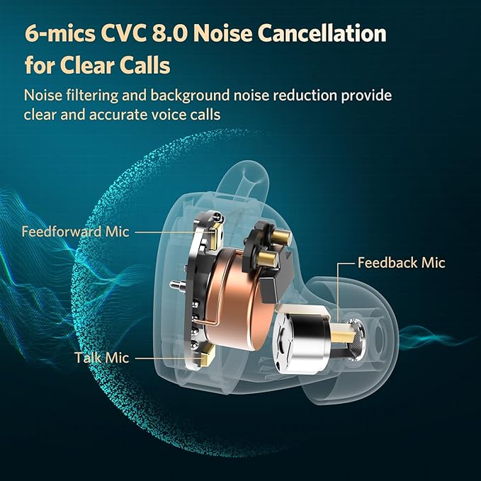 EarFun Free Pro 3 Noise Cancelling Wireless Earbuds, Hi-Res Sound, Snapdragon Sound with Qualcomm aptX™ Adaptive, 6 Mics ENC, Bluetooth 5.3 Earbuds, Multipoint Connection, Custom EQ App, Navy Blue