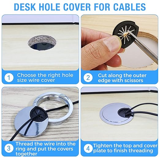 Desk Grommet 2-3/8" (60 mm), Desk Cord Hole Cover, Cable Grommet Metal Zinc Alloy Materilal, Desk Hole Grommet for Office and Home Table Cable, Detachable Cable Cord Organizer (Flat Black 2 Pcs)