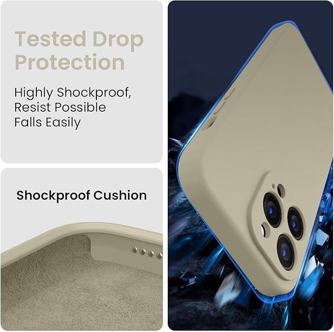 FireNova Designed for iPhone 13 Pro Max Case, Silicone [Camera Protection] Phone Case with [2 Screen Protectors], Soft Anti-Scratch Microfiber Lining Inside, 6.7 inch, Khaki