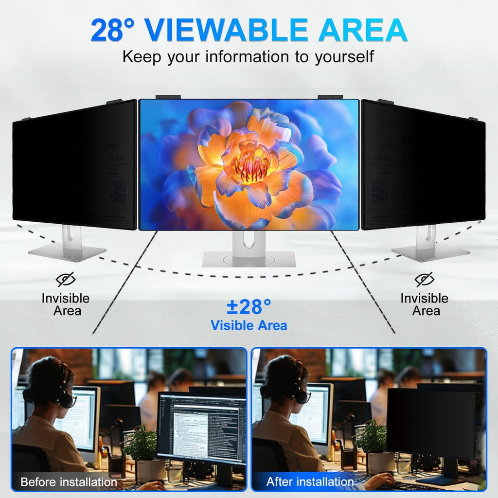 GUDTEKE Magnetic 27 Inch Privacy Screen for Computer Monitor 16:9 Aspect Ratio, Hanging Removable Anti-Blue/Glare Protector Film, Anti Spy Desktop Security Private Filter 27in